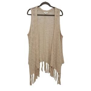 Umgee Fringe Vest Longline Blush Cream Open Front M/L 511